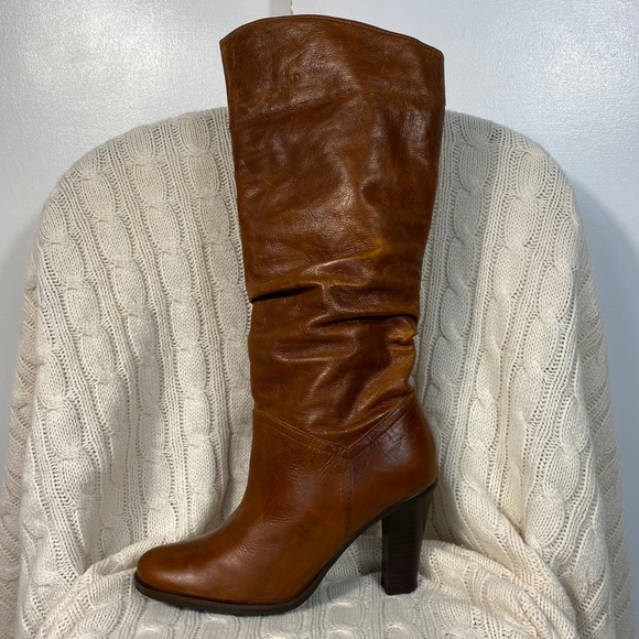 PENNY LOVES KENNY leather bootleg cognac boots stacked heel size 8.5  #2090 - Picture 11 of 11